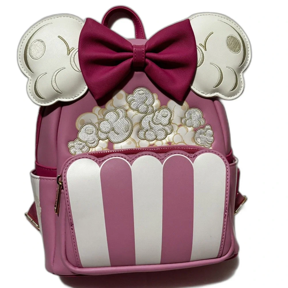 Loungefly Disney Minnie Mouse Mini Backpack Pink & White Popcorn Ears NWT